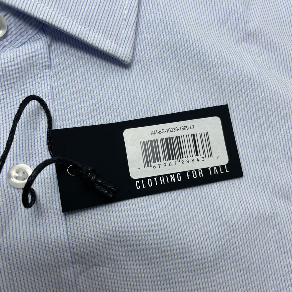 American Tall Mens Blue White Micro Stripe Dress Shirt Large Tall New With Tags - Picture 4 of 9